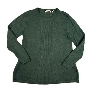 Soft Surroundings Sz L Sydney Sweater Olive Green Heather Wool Blend Cable Knit